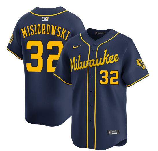 Men's Navy Milwaukee Brewers #32 Jacob Misiorowski Alternate Limited Stitched Baseball Jersey